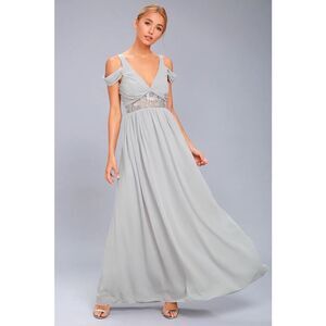 Lulu’s Grey Lace Off-the-Shoulder Maxi Dress XL